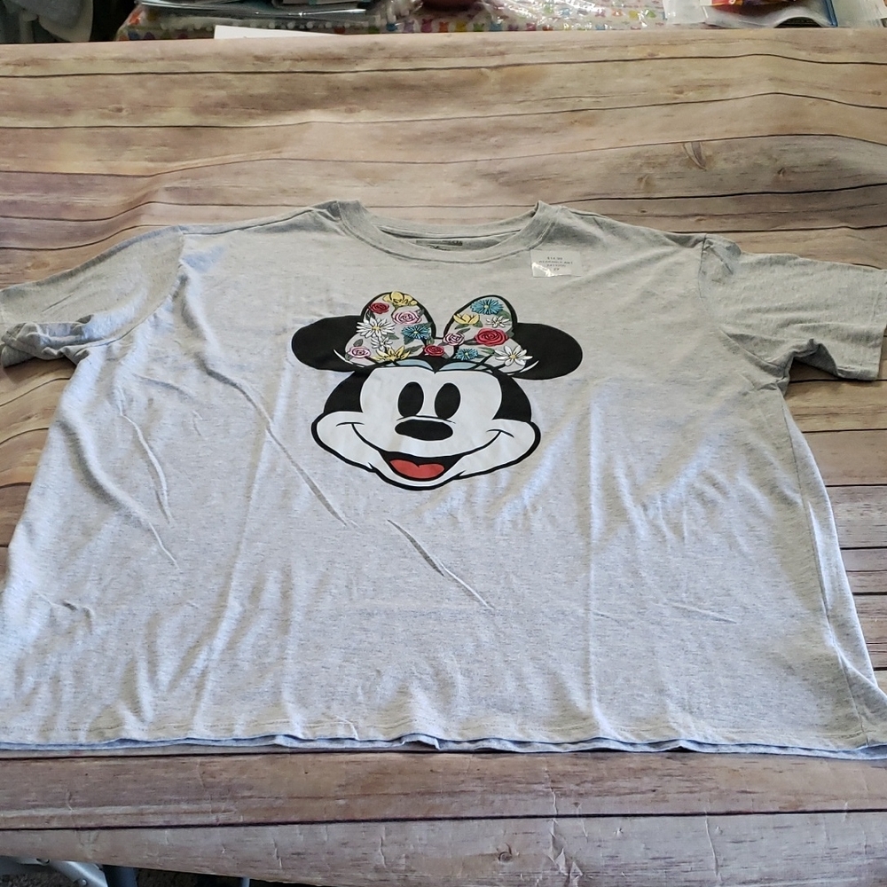 Disney Minnie Mouse Embroidery Tee Gray New.